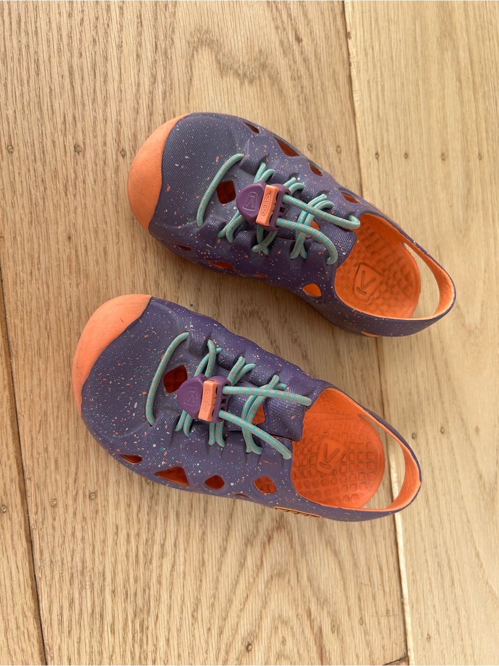 Keen Kids Purple Sandals with Orange Toe and Teal Laces